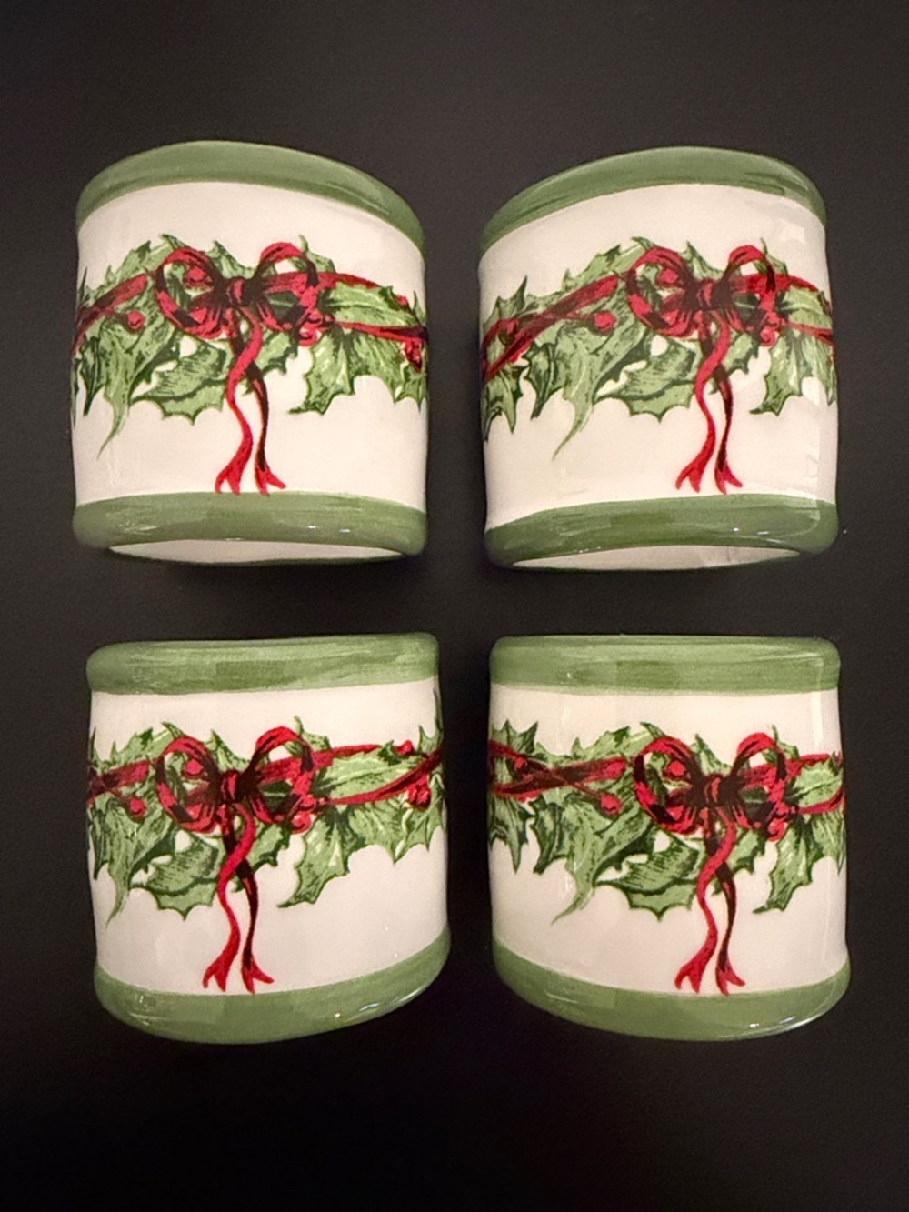 Christopher Radko Holiday Celebrations Napkin Rings with Green Trim (Set of 4)
